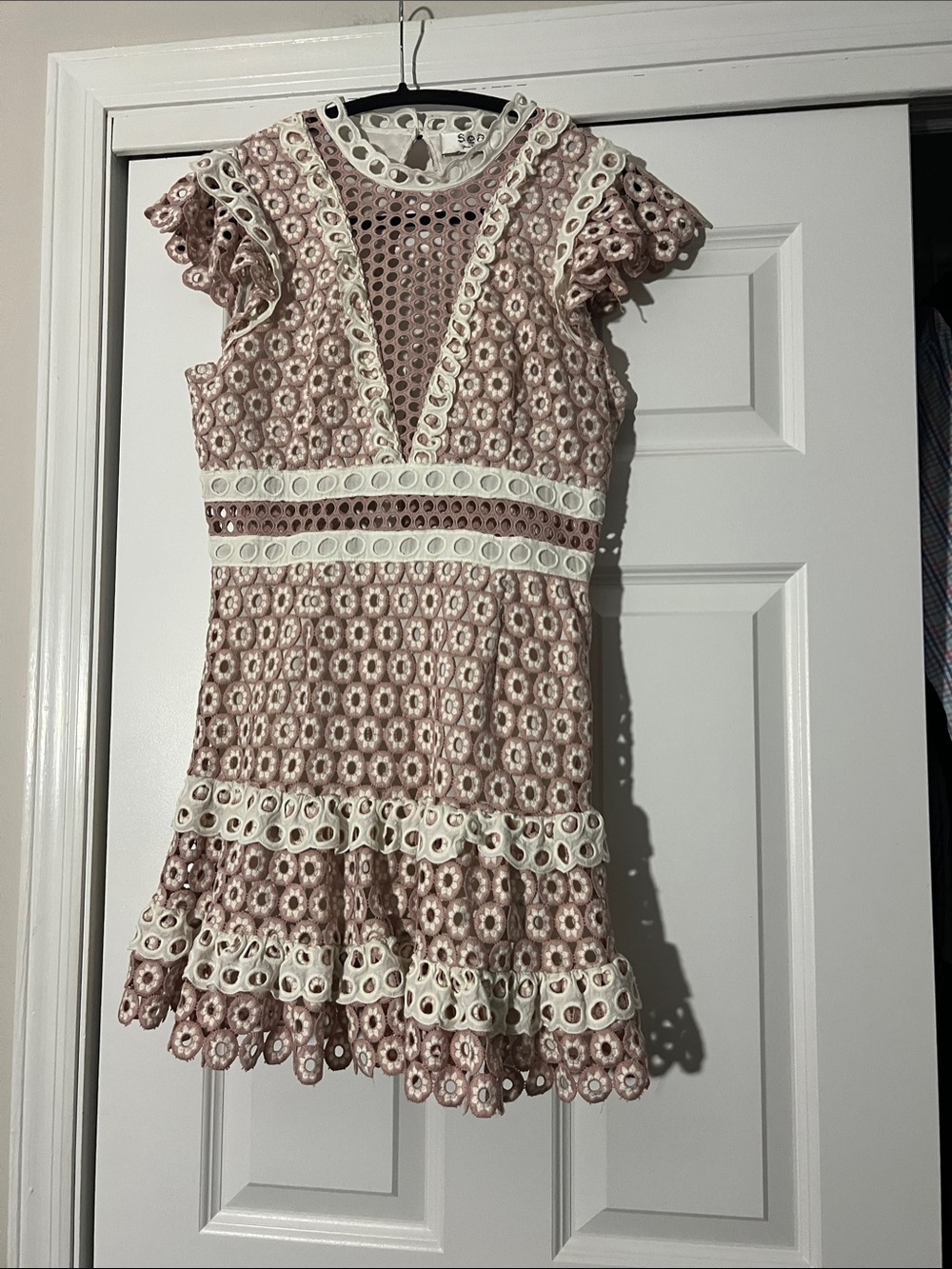 Sea Blush Pink and Cream Eyelet Lace Party Dress